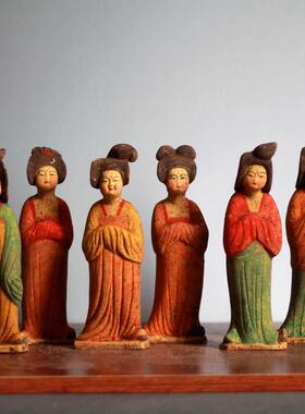 仿古彩绘陶俑仕女俑胖妞古玩收藏中式桌面客厅博古架摆件商务礼品