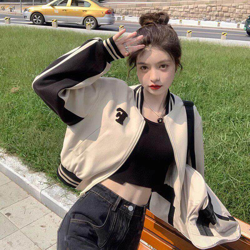 香港小香风棒球服外套女春秋2025新款复古小个子短款冲锋夹克上衣