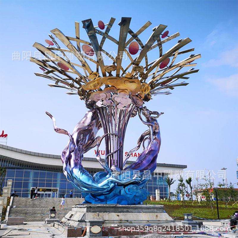 户外不锈钢景观树叶金属公园广场地标铁艺异形廊架创意地标