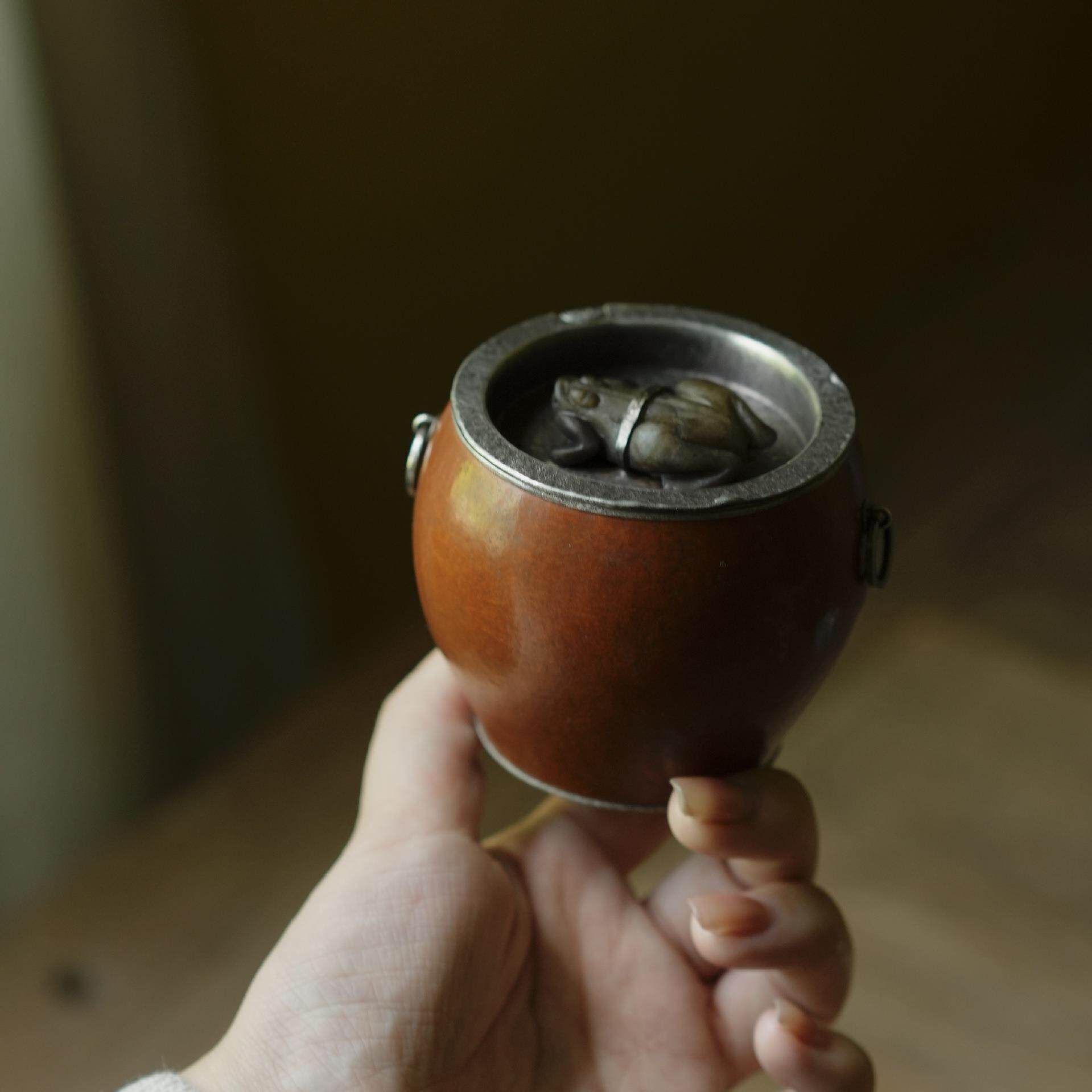 老葫芦纯锡小建水 茶洗 茶水碗 水盂 茶道零配用具 复古文玩