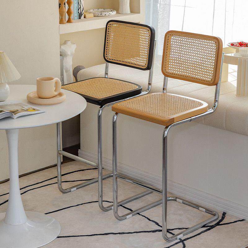 北欧实木藤编吧台椅家用高脚凳简约吧椅复古酒吧椅前台高椅子吧凳