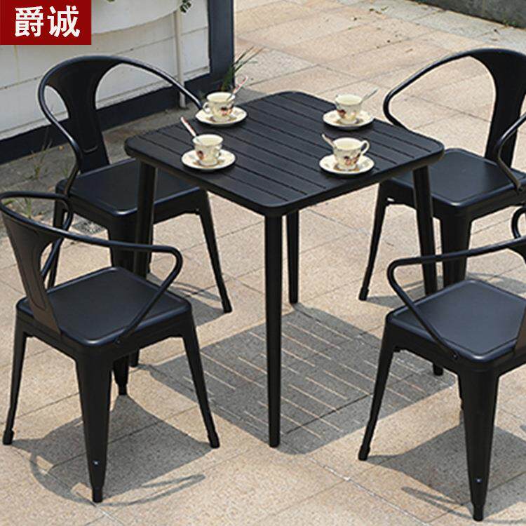现货奶茶店餐厅露天户外塑木桌椅防晒仿木咖啡厅接待桌椅洽谈桌椅