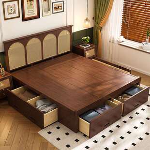 美式 箱抽床主复卧床1米8双人法 古实木榻TX6102C榻米收纳储物高式
