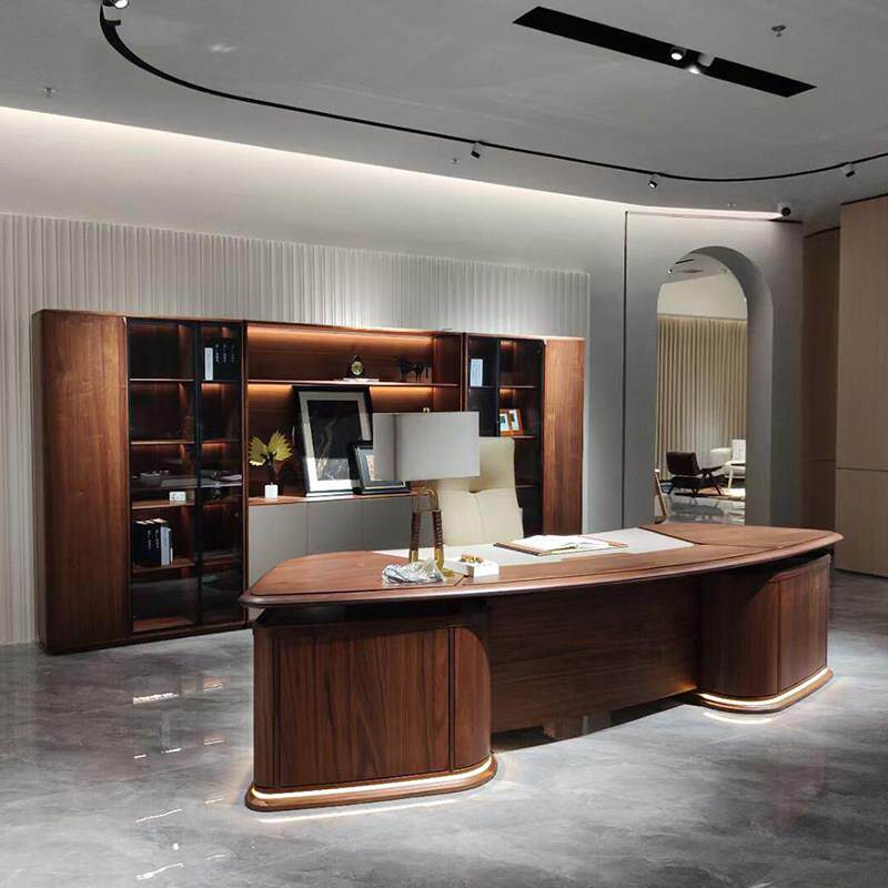 新中式实木办公桌椅组合胡桃木老板桌轻奢高级感大班台总裁办公室
