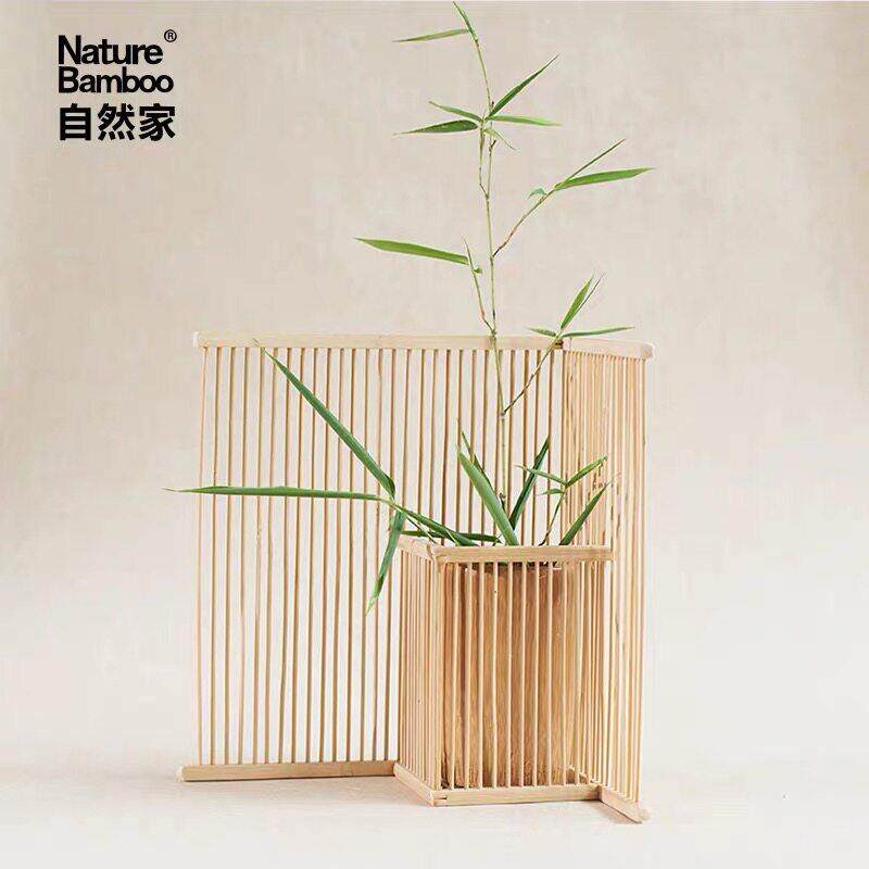 中式花器花架茶室日式简约古风插花竹编茶具摆件竹花篮花瓶自然家