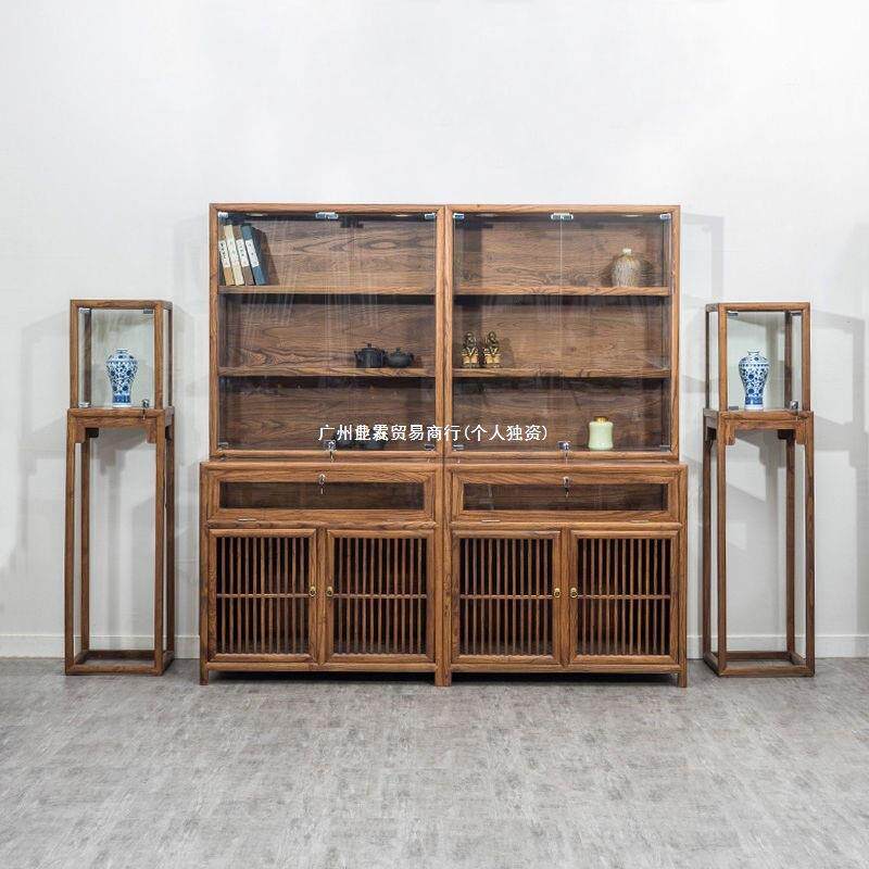 实木珠宝展示柜饰品首饰透明玻璃柜台展柜新中式高柜博物馆陈列柜