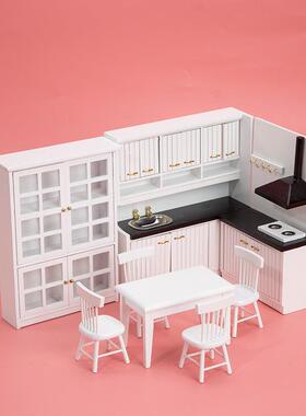 1：2娃娃屋00132dollho1us过家家微橱缩食e玩厨房料理台柜餐桌椅