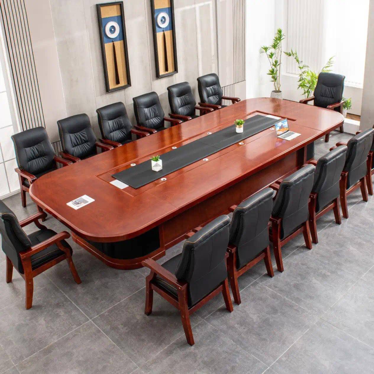 大型椭圆形会议桌长桌会议室办公培训桌商务油漆洽谈桌椅组合