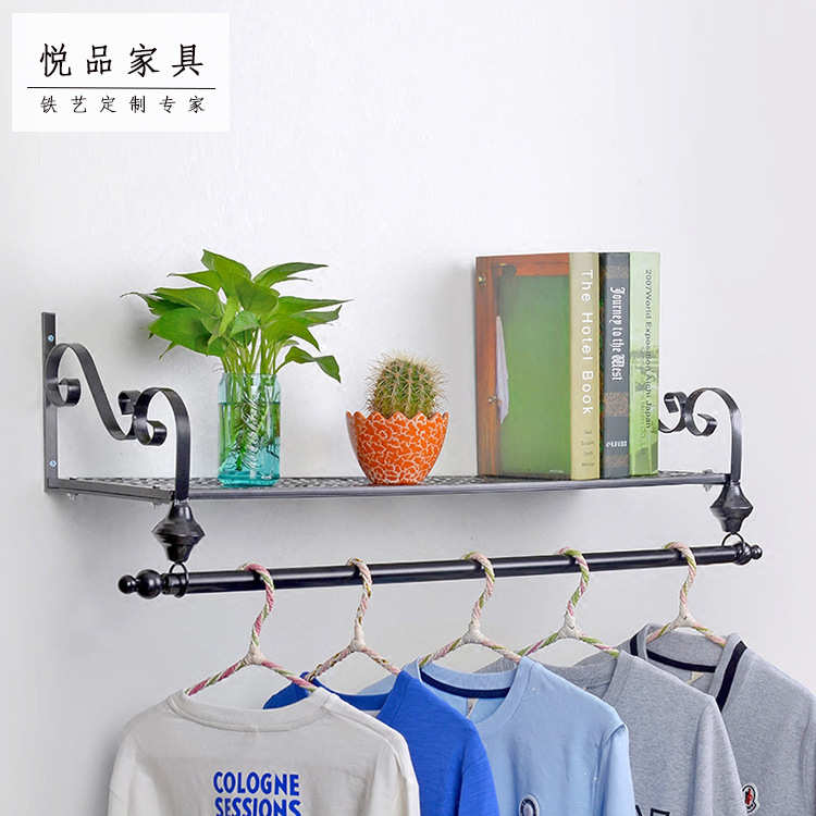 欧式铁艺覆古服装架 上墙衣服展示架服装壁挂架 外贸服装架