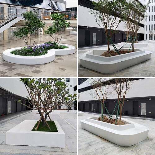 GRC树池坐凳定制UHPC混凝土花坛座椅玻璃钢景观弧形异形树池花池