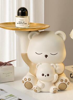 直销新款轻奢抱抱熊中式玄关钥匙收纳摆件客厅电视柜装饰品树脂桌