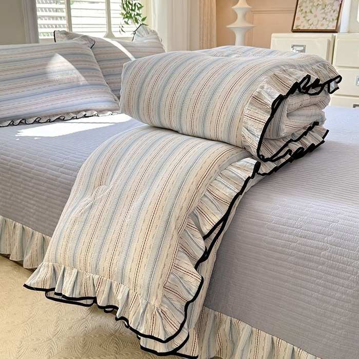 盖风双人夏凉皱皱公主薄被版韩件套可床夏季机被单被纱洗空调四子