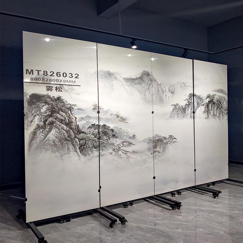新款岩板新中式电视背景墙大板装饰现代简约悬空石材奢石山水画