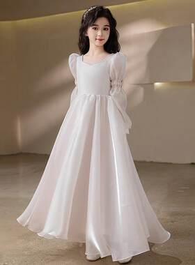 儿童生日礼服轻奢小众高端主持人钢琴演出服小女孩粉色公主裙秋冬