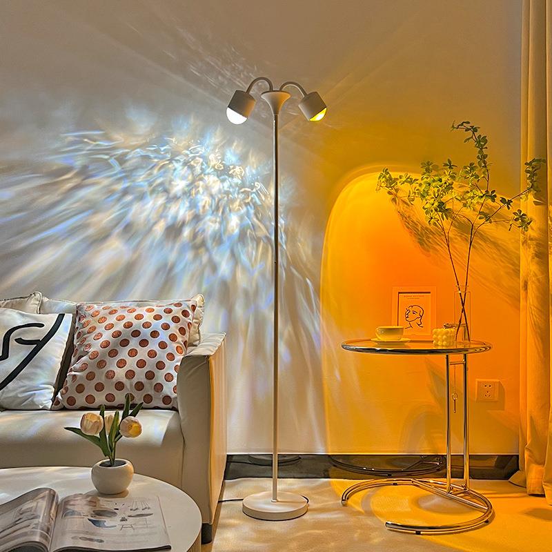 网红落日直播间背景高级夕阳灯日落灯双头氛围灯客厅落地水波纹铁