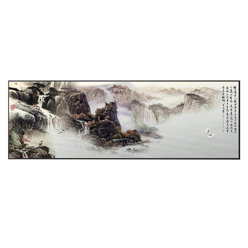 八方聚财山水画客厅挂画新中式沙发背景墙装饰画公室大气墙壁画