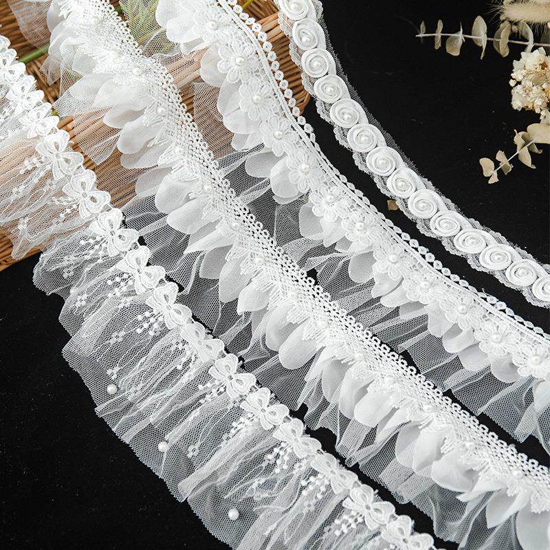 白色手工钉珠立体花边 服装辅料diy装饰裙摆袖子领口布艺 宽3-8CM