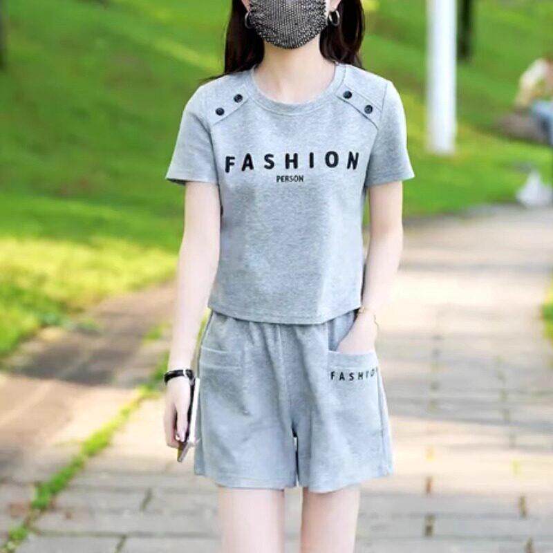 休闲时尚运动套装女士2025夏季新款小个子圆领短袖T恤短裤两件套