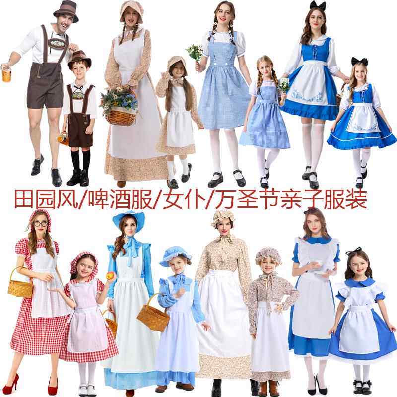 万圣节爱丽丝角色扮演欧美田园风农庄裙亲子装狼外婆女仆表演服装
