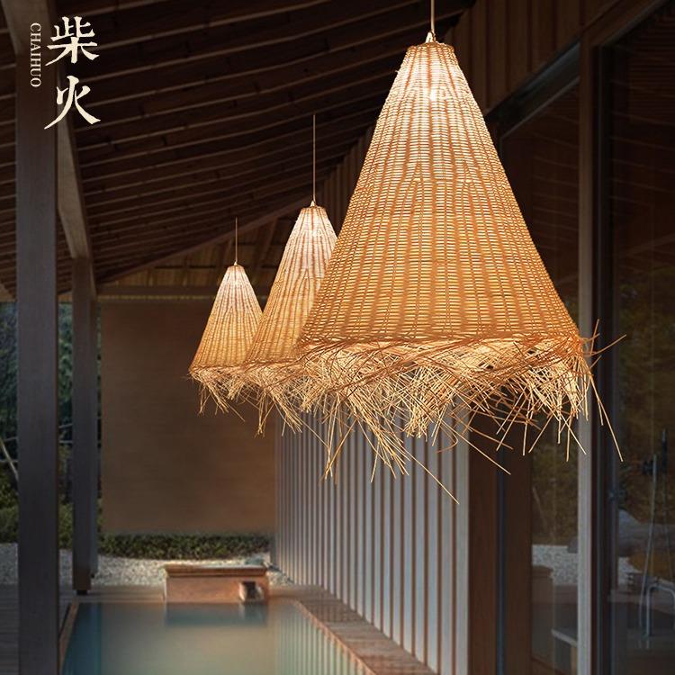 禅意藤编吊灯新中式灯笼茶室餐厅日式藤艺竹灯编制灯民宿复古灯具