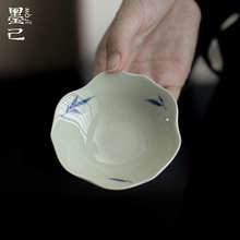 墨己仿古泥杯垫功夫茶具陶瓷茶杯底托茶道配件手绘竹子杯垫家用