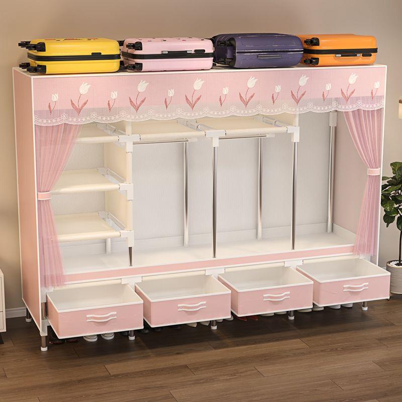 带抽屉纱帘衣柜简易组装布衣柜卧室家用结实耐用出租房挂衣橱