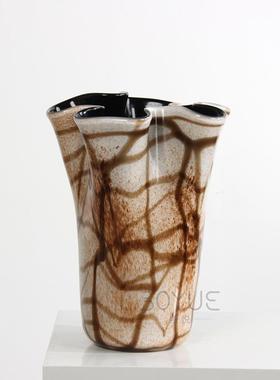 中古风棕色不规则条纹大口琉璃花瓶创意轻奢样板间诧寂风艺术软装