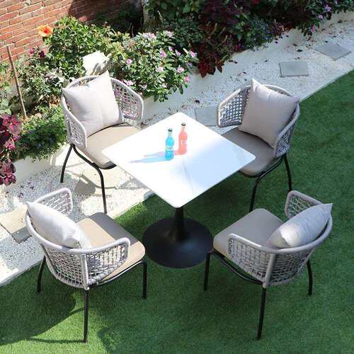 北欧简约户外桌椅藤椅长桌圆桌庭院阳台花园岩板藤编组合藤艺餐桌