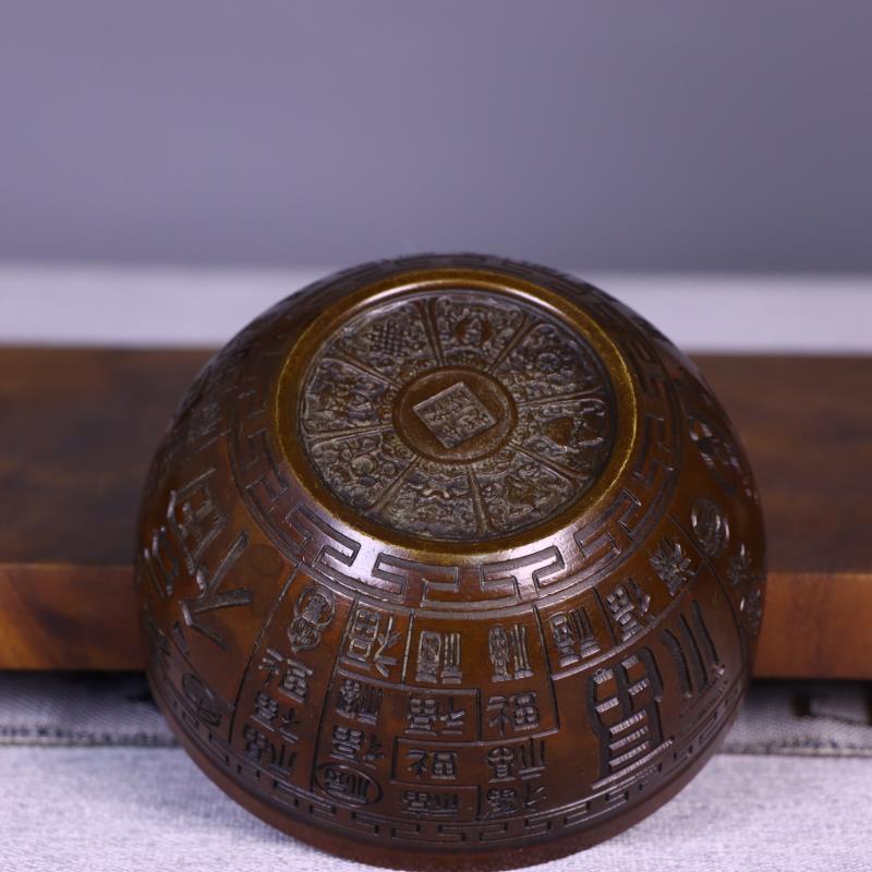 仿古纯铜百福缸碗铜缸聚宝盆摆件米缸办公室桌面摆件客厅装饰