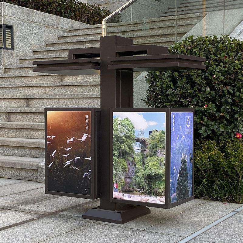 户外垃圾桶新中式烤漆两分类垃圾桶景区公园垃圾分类箱厂家供应