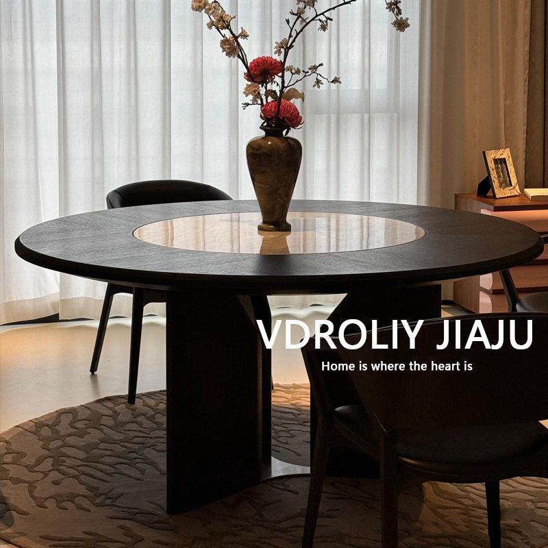 北欧实木餐桌圆桌现代简约家用圆形餐桌意式岩板转盘桌创意侘寂风,住宅家具,实木餐桌,淘宝优惠券,粉丝福利购,淘宝优惠卷