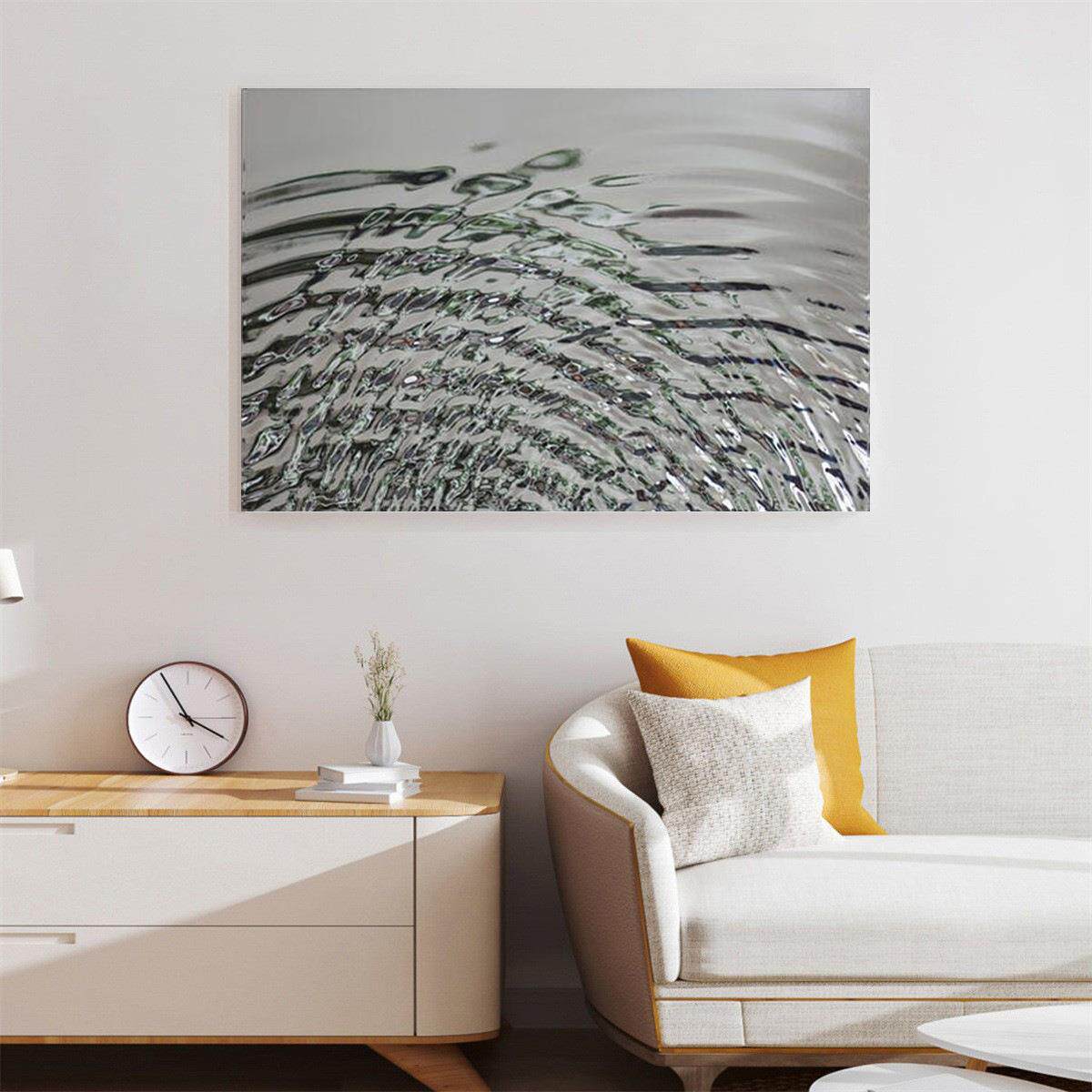 简约不锈钢镜面水波纹实物画酒店招投标壁画别墅木雕喷镀装置画