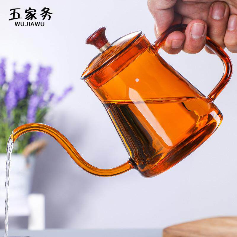 新款彩色玻璃咖啡手冲壶可直火咖啡细嘴壶家用长嘴热水挂耳壶