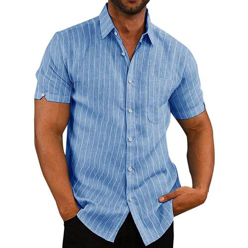 Men's collar short sleeved striped shirt men's