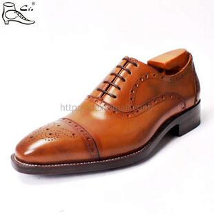 高档ci& 其艾 棕手绘特擦色意利固大异手工皮底雕花牛津款 x27;e
