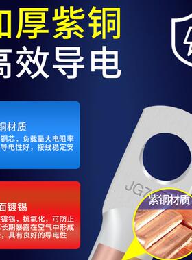 JG船用铜鼻子接线端子紫铜加厚镀锡铜线耳冷压接头6/10/16/25/35