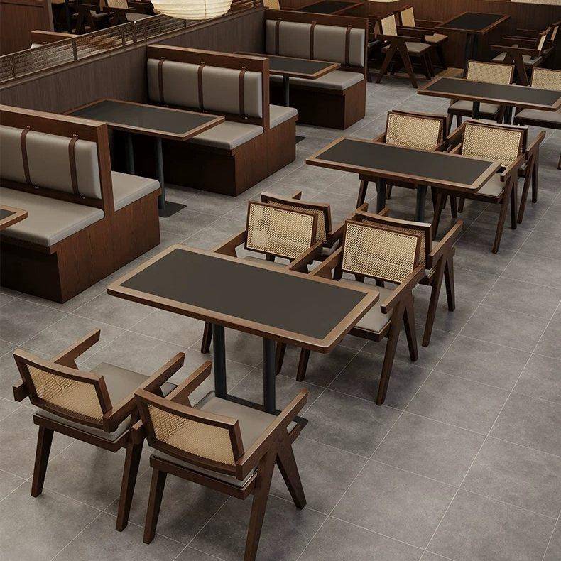 山野风餐厅卡座沙发商用实木茶楼茶餐厅烧烤店餐饮火锅店桌椅组合