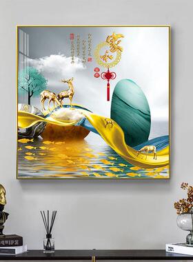 轻奢客厅装饰画单幅现代简约饭厅挂画方形进门玄关墙面壁画招财鹿