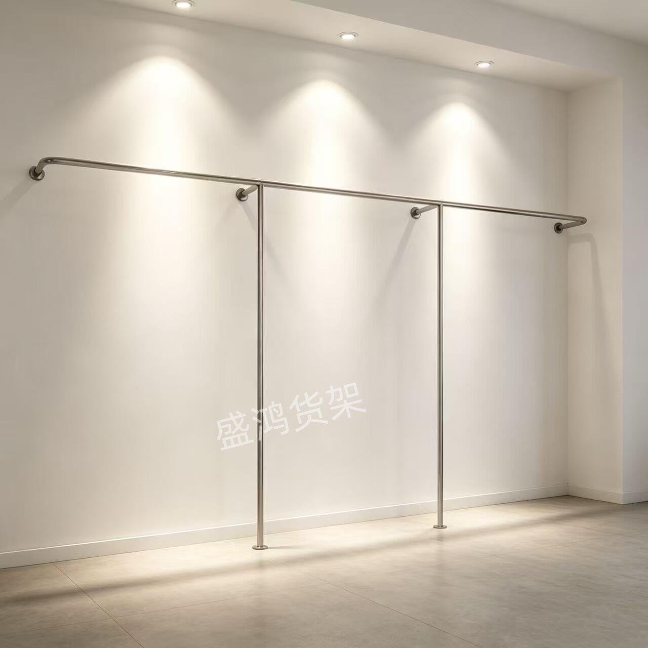 女装店货架银色服装店展示架上墙服装架落地式挂衣架子侧挂陈列架