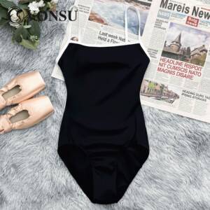 vonsu梵舒成人芭蕾舞体操服舞蹈吊带练功服黑色形体服连体服新款