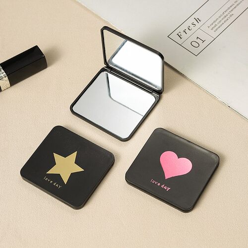 Cartoon Black Shell Double-Sided Cosmetic Mirror, Portable a