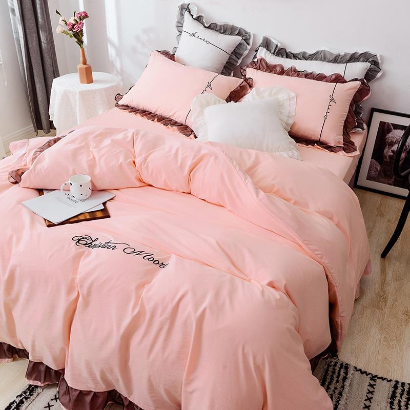 正品sin网红少女心蕾丝棉水洗棉床上四件套公主风全纯棉单床被套