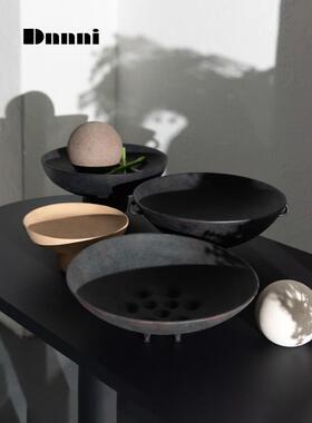 Dnnni侘寂风旧黑色托盘简约新中式收纳果盘桌面餐桌茶几客厅酒柜