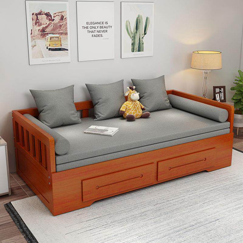 实木沙发床可折叠推拉小户型客厅书房单人双人多功能储物坐卧两用