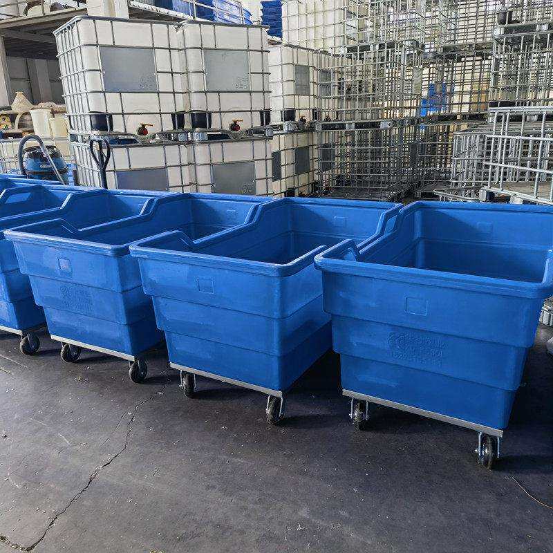 酒店供应推布车500L黄蓝四轮静音洗涤厂衣物运输异形布草框