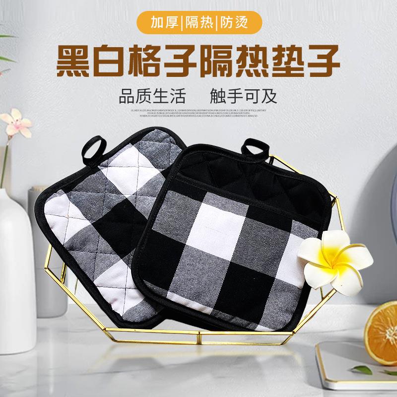 防烫隔热黑白格子垫子加厚手套两用厨房微波炉餐桌盘垫家用亚马逊