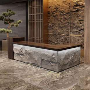 中式公司前台仿古石皮接待台养生馆吧台民宿复古收银台服务柜台