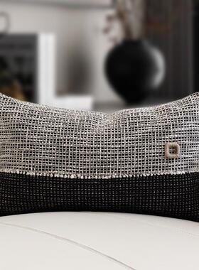 现代样板间靠枕沙ELS发靠垫黑色皮简革约靠组合腰民宿酒店抱枕