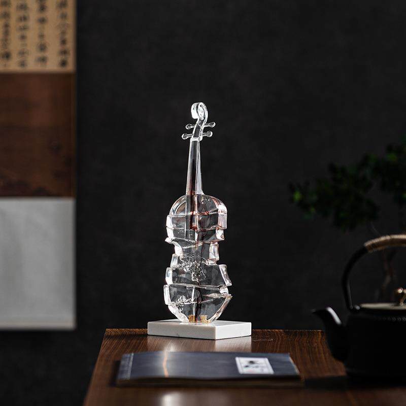 匠十三 新中式透明水墨小提琴创意艺术工艺品高档软家居装饰品摆