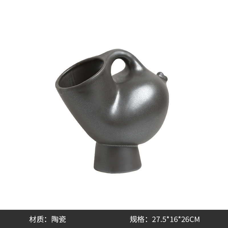 酒柜创意电视柜家居抽象现代简约电镀陶瓷样板房号角装饰摆件花瓶